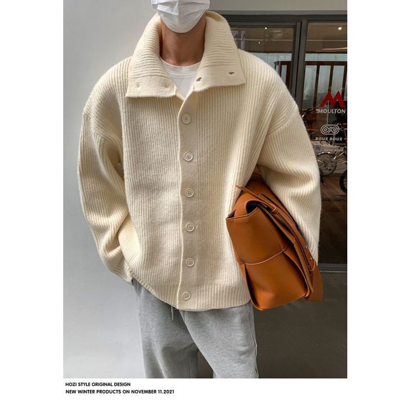 Men's Plus Size Winter Thickened Solid Color Knit Sweater Warm Knit Sweater Retro Casual Sweater