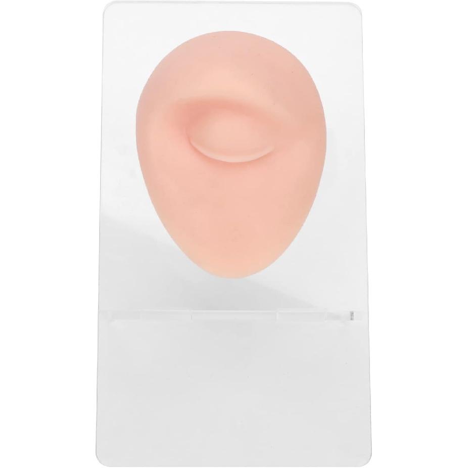 Soft Silicone Flexible Model Body Part, Silicone Nose Tongue Mouth Eye Navel Ear Model Fake Ear with 2 Base for Piercing Practice Acupuncture and