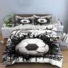Black And White Grunge Soccer Ball 3Pcs Bedding Set Soft Microfiber Duvet Cover Pillowcase Set For Cool Sports Fans Bedroom