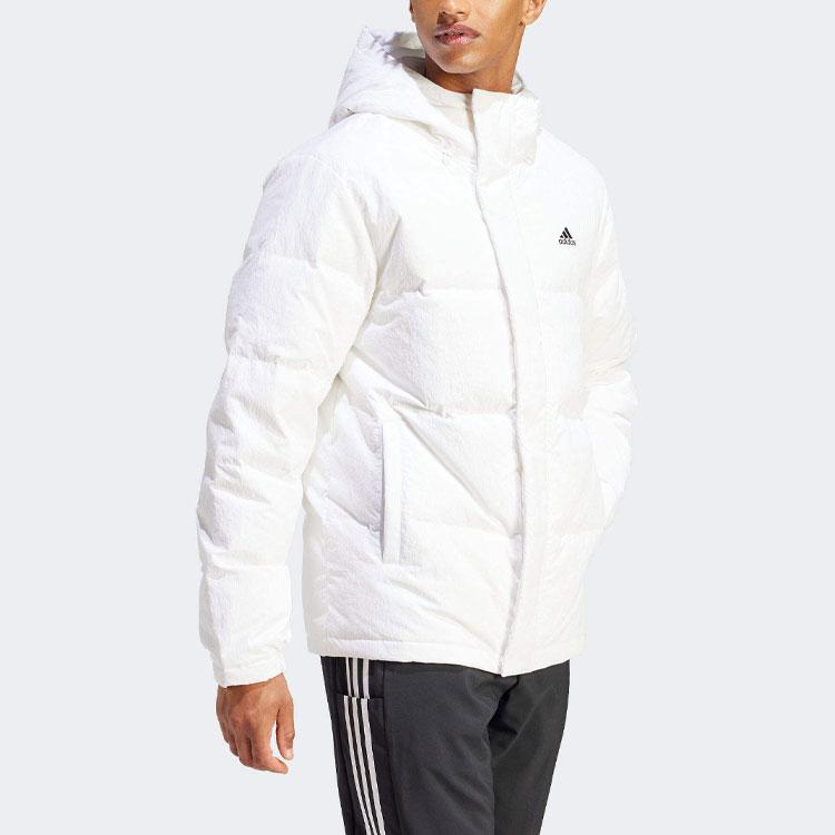 Adidas Regular Daily 500 Letter Logo Print Long Sleeve Hooded Down Jacket Men Outerwear White IZ4884
