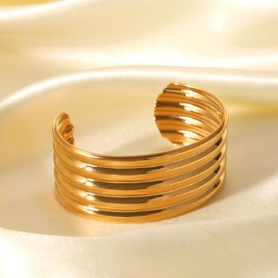 18K Gold Stainless Steel Open Bangle Multi-layer Wide Bracelet for Women Exaggerated Titanium Steel Bangle Non-fading