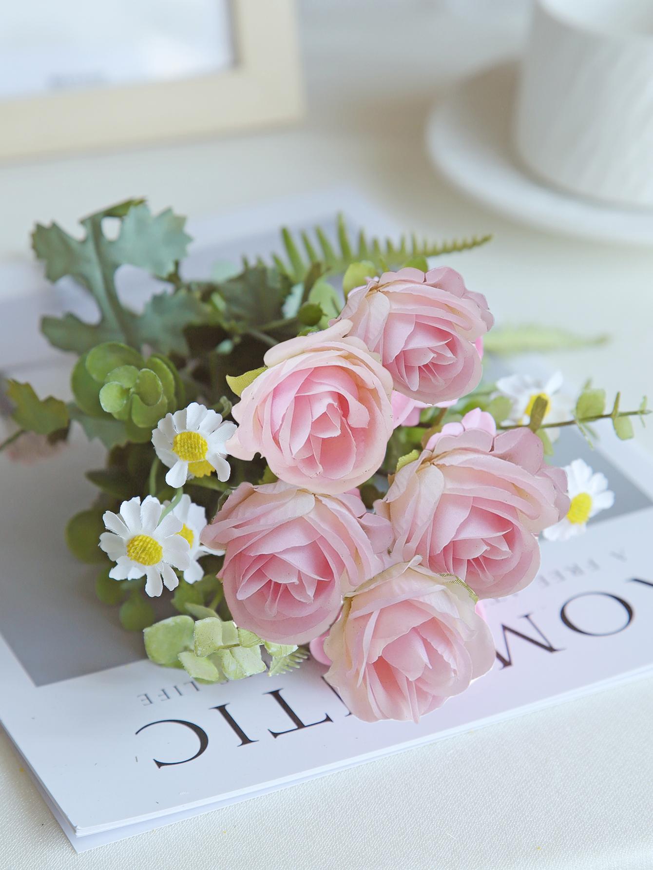 

Silk Roses Artificial Fake Flowers Wedding Home Christmas Party Decoration Wreath Bridal Bouquet Table Vase Photography Products 2PCS светло-розовый