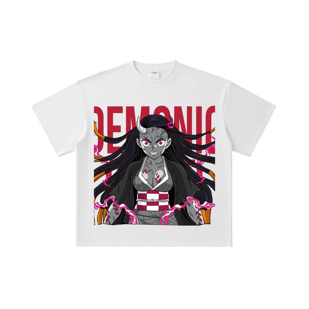 260 GSM Double Yarn 32 Count 100% Cotton Demon Slayer V114 Nezuko Print Unisex Heavy Cotton T Shirt