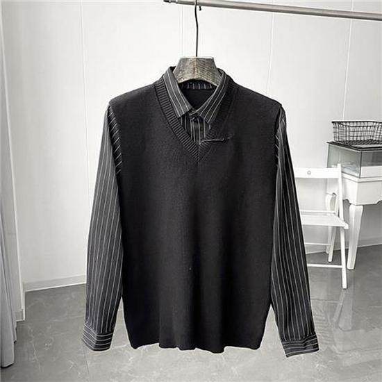 British-Style Knit Vest Shirt: Soft, Textured, Casual Two-in-One Sweater for Men - Perfect for Autumn and Winter.