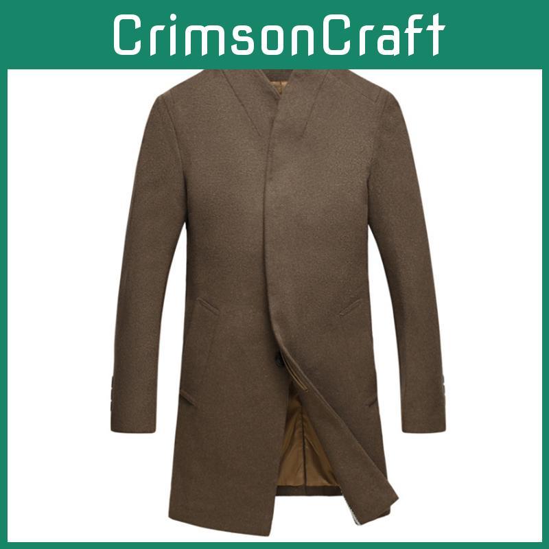 Luxurious Mens Winter Formal Trench Coat Double Breasted Long Wool Jacket Outwear