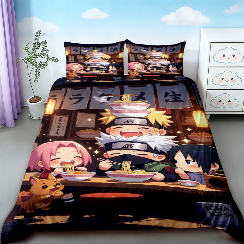 3pcs Naruto Duvet Cover Anime Cartoon Bedding Set Quilt Cover Twin Full Single Size Teens Boys Bedroom Dormitory Decor