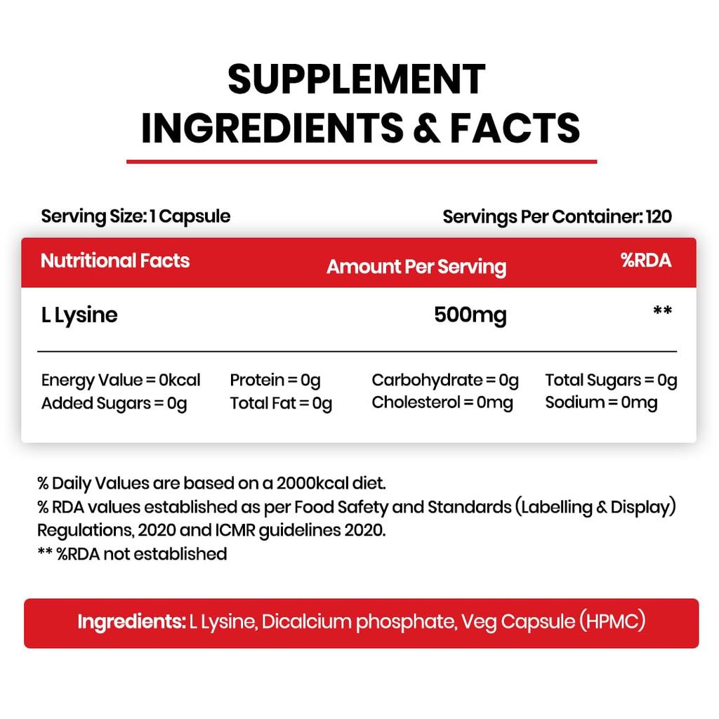 Vlado’s Himalayan Organics L-Lysine 500 mg Essential Amino Acid Capsules For Immune Support And Daily Wellness 120 Veg Capsules