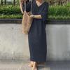 Abito estivo in cotone a maniche corte con scollo a V casual allentato