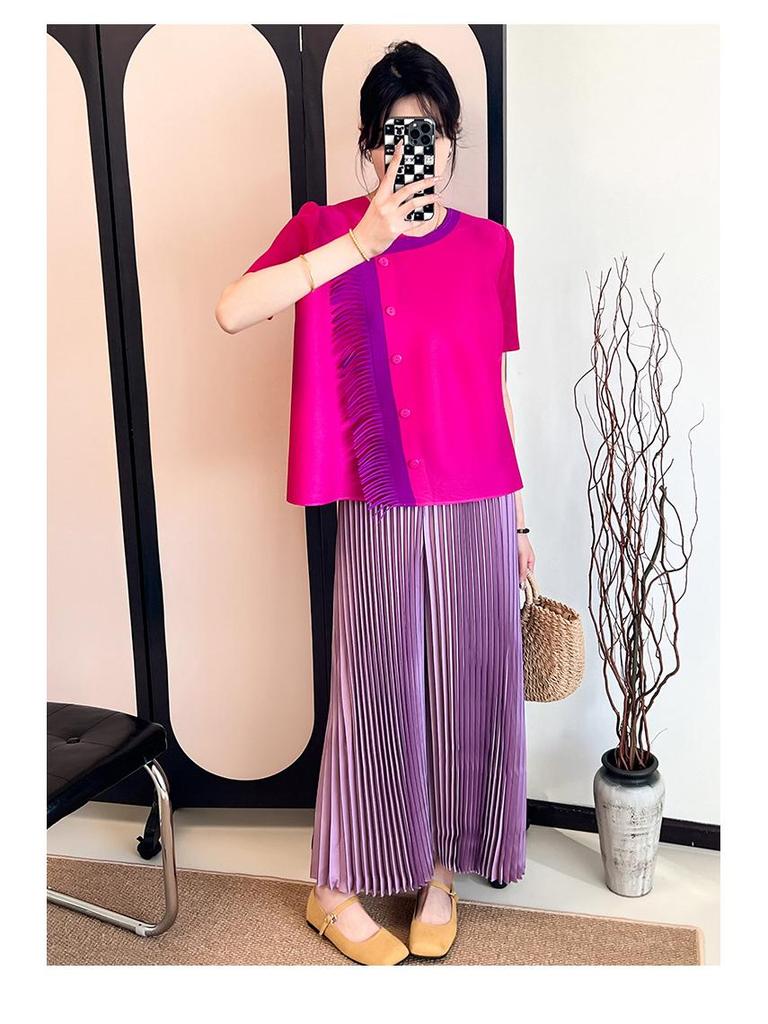 Miyake Plisse 2025 Sommer Quastenbluse - Lockere Passform, Figurformend, Bauchbedeckendes Design