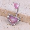 Zircon Pink Wing Key Heart Belly Button Ring and Butterfly Earrings Set