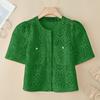 ZANZEA Womens Summer Hollow Out Crochet Short Sleeve Cardigan Blouse