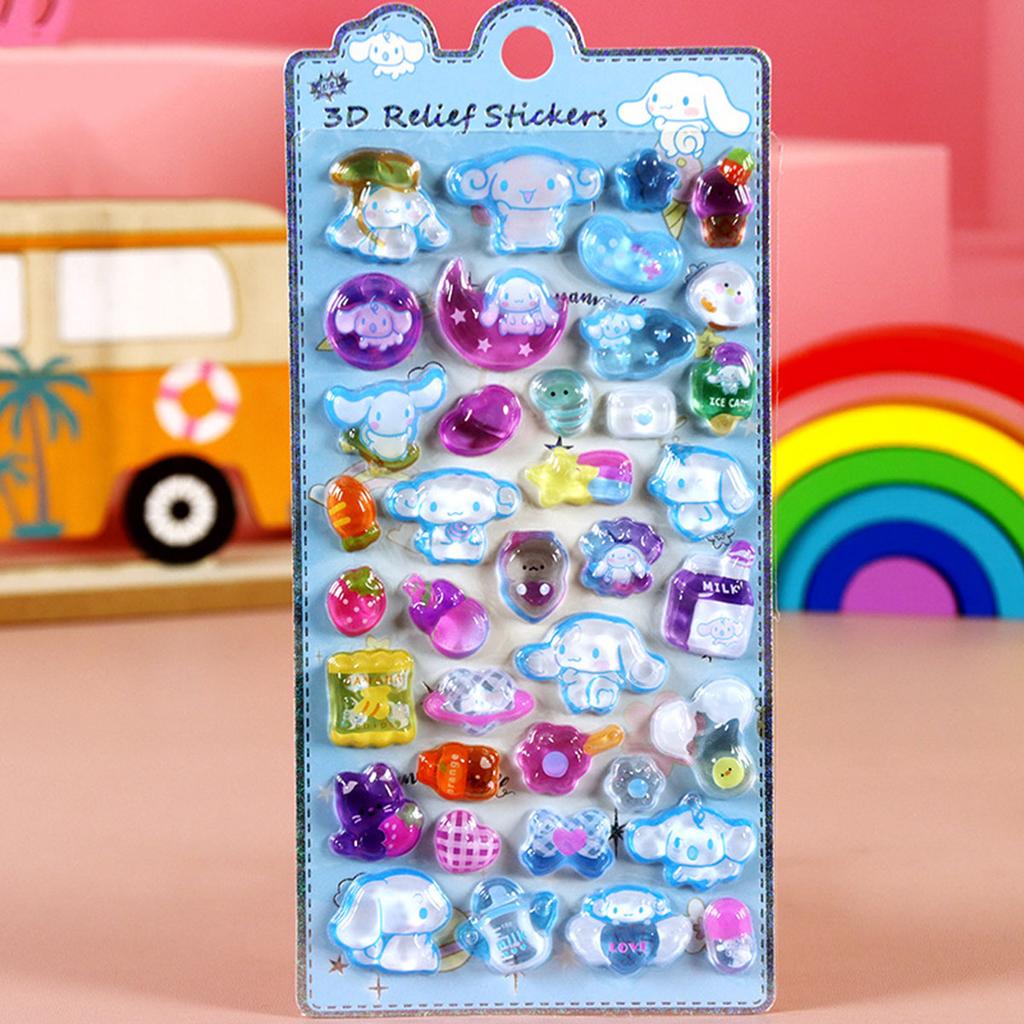 1/8Pcs 3D Relief Stickers Sanrio Hello Kitty Kuromi Cute Cartoon Crystal Sticker Handmade Diy Hand Decals Gifts