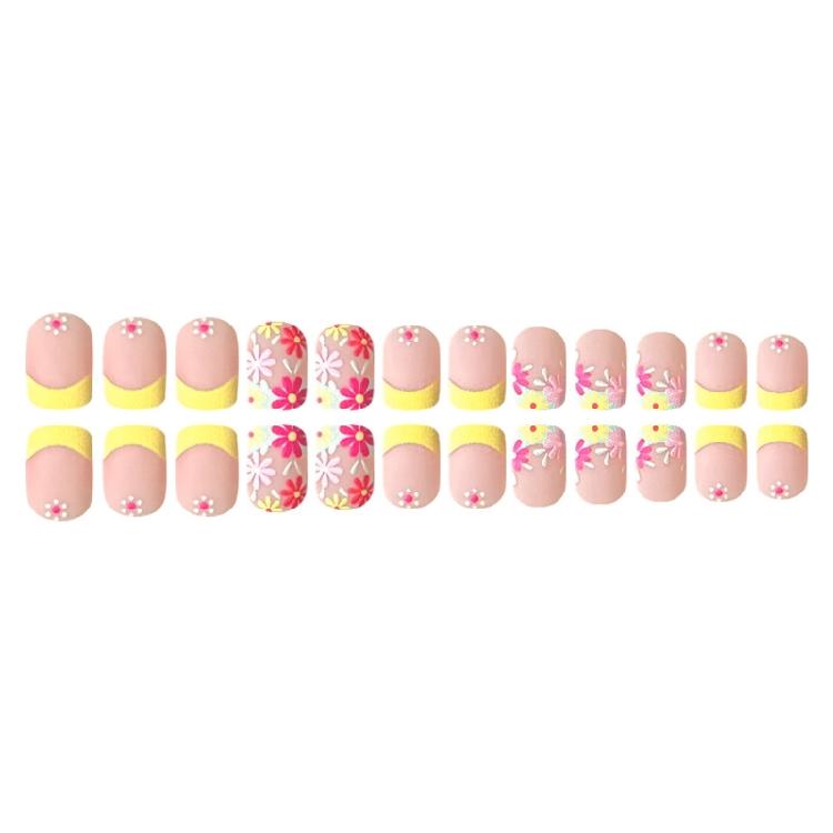 Uñas Postizas Cuadradas con Flores, Uñas Postizas Adhesivas en 12 Tamaños, 24 Unidades Puntas de Uñas Francesas para Decoraciones de Uñas DIY