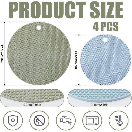4pcs Silicone Jar Opener Gripper Pad, 5.7 Inch 6.8 Inch Jar Gripper Pad Multi-Purpose Round Honeycomb Jar Opener for Weak Hands Seniors Elderly Kids