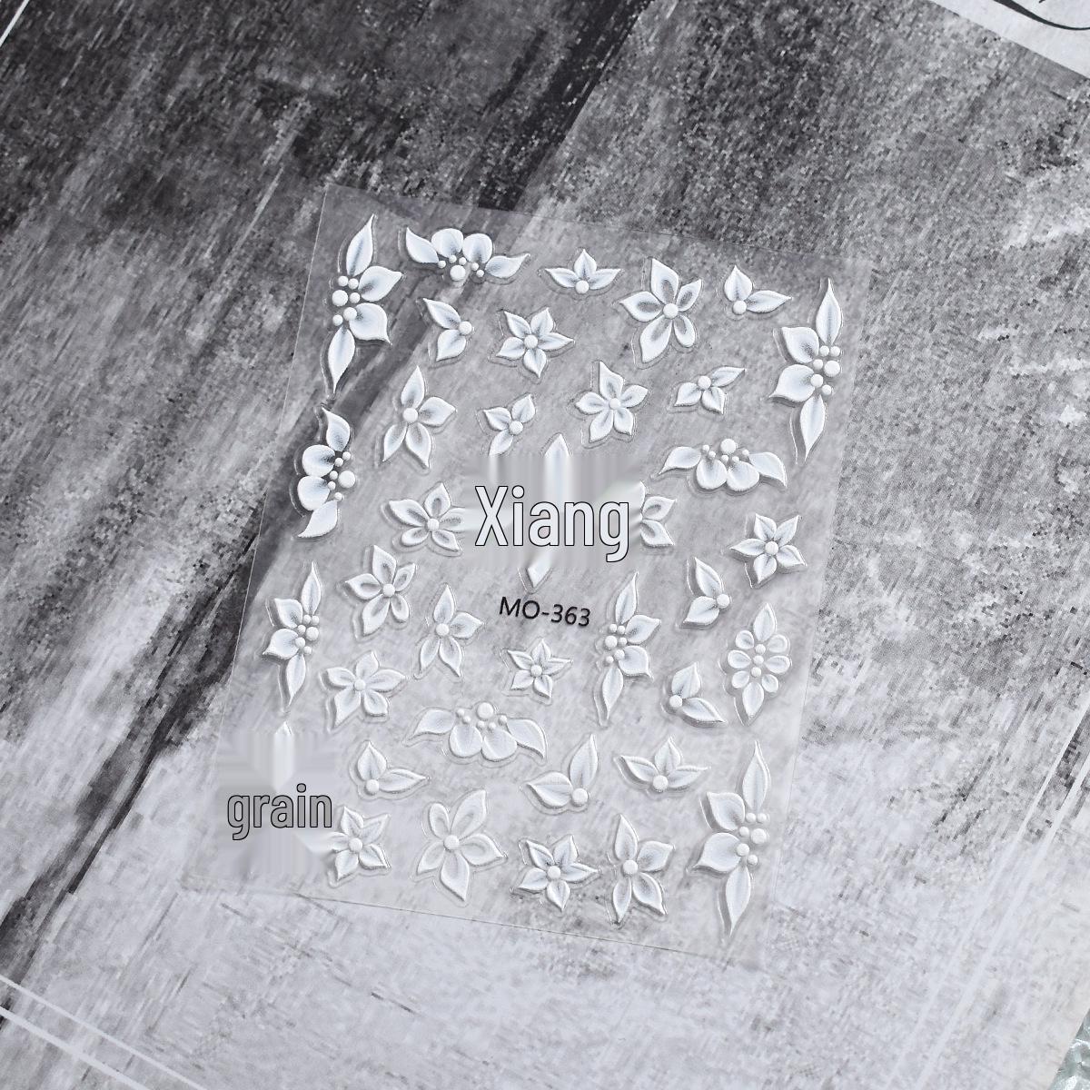 Embossed Semi-Transparent Flower Nail Stickers with Hand-Painted White Three-Dimensional Petals
