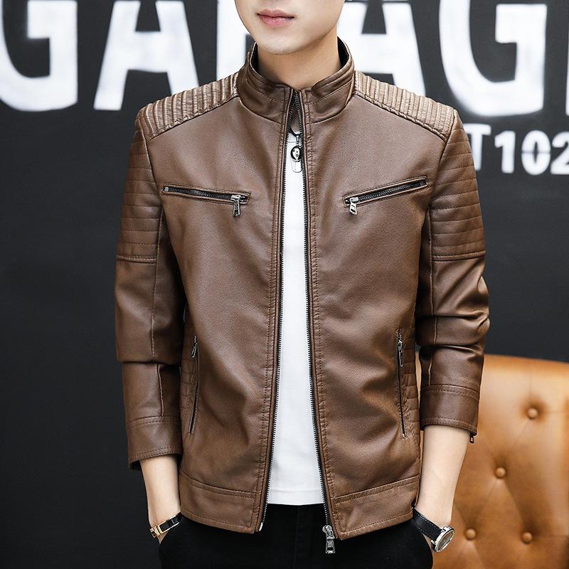 Coat New Leather Mens Spring Sports Casual Pu Leather Thin Solid Color Motorcycle Clothing Jacket Mens Coat