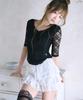 Leijeumiya Sana Lace Shirring Top [Black]