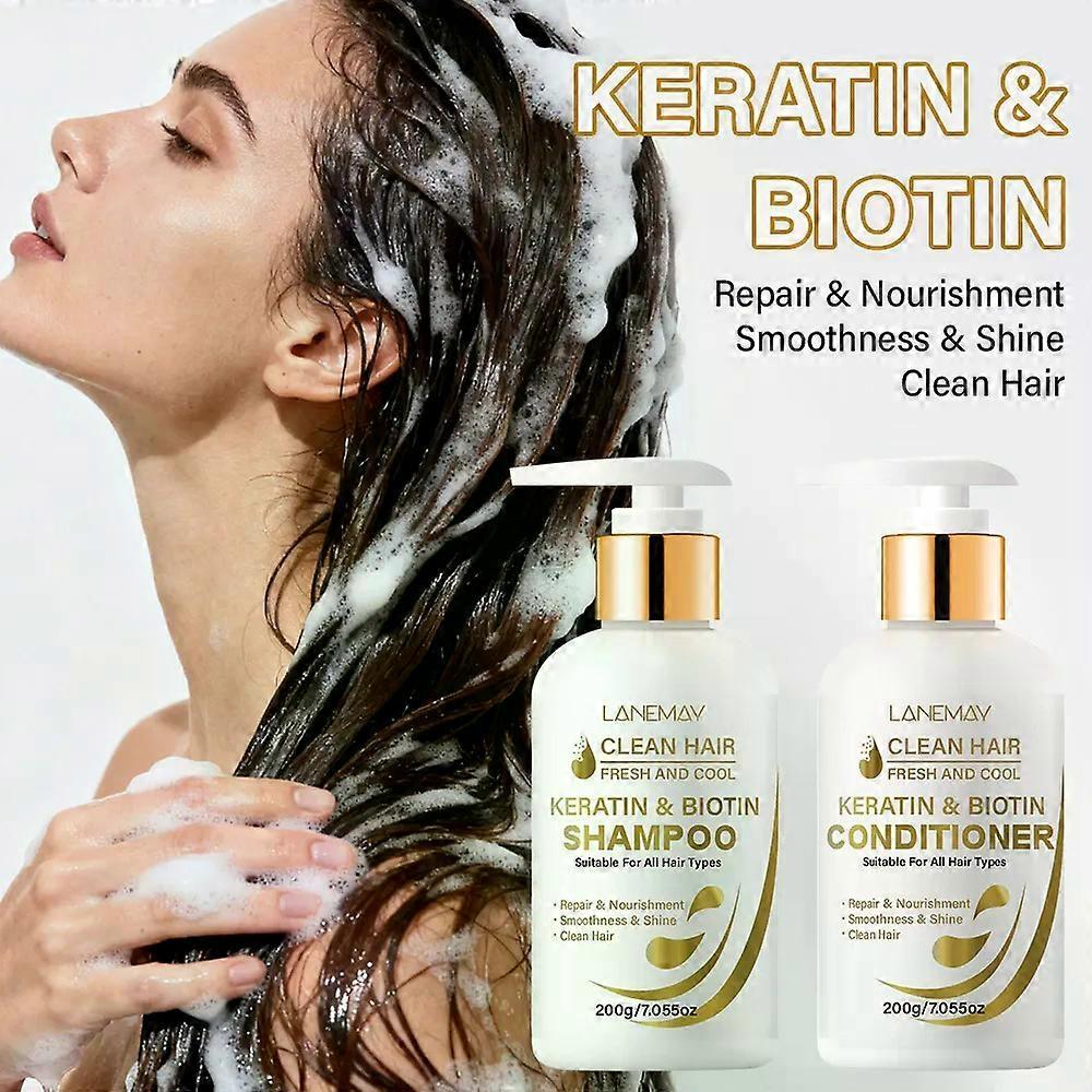 Keratin & Biotin Shampoo and Conditioner Set, Repair & Nourishment, Smoothness &Shine Clean Hair | For Dry & Frizzy Hair | Moisturizing Treatment For