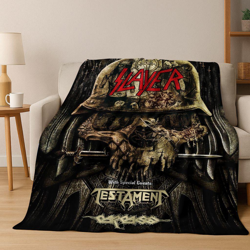 2026 Slayer Heavy Metal Rock Band Skull Art Flannel Blanket,Cozy Soft Throw Blanket for Home Bedroom Bed Sofa Picnic Cover Gift
