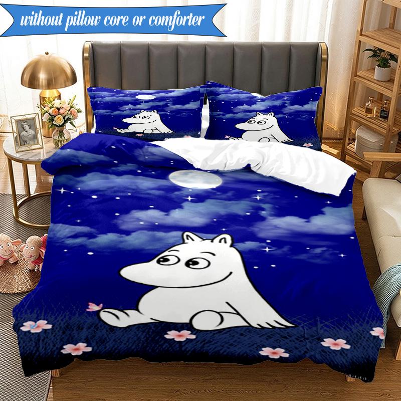 3PCS Moo-min Family Celebration Bedding Set,Including 1pc Duvet Cover And 2pcs Pillowcases Perfect for Bedroom, Dormitory, Fan Christmas Gift
