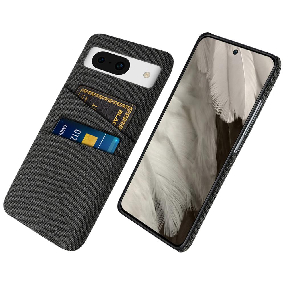 

For Google Pixel 8a Case Cloth Fabric+PC Shockproof Phone Cover with Dual Card Slots Black