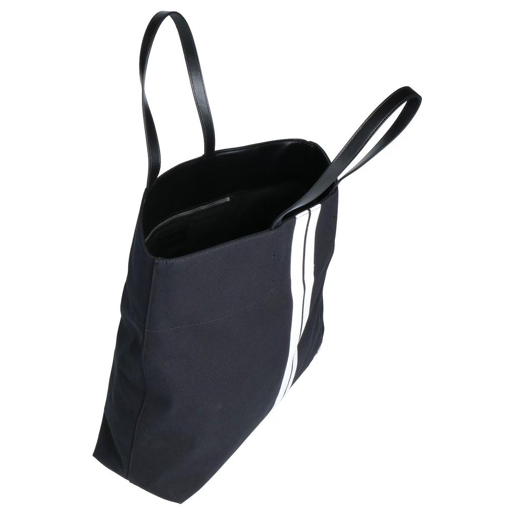 Palm Angels Logo Print Stripe Detail Cotton And Calfskin Tote Bag Men Tote Bags Black PMNA064C99FAB0011003