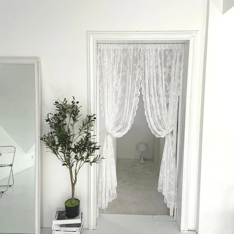 1 Stück Weißer Tüll-Fenstervorhang Polyester Halbtransparent Blumen-Spitze Türvorhang Perfekt für Schlafzimmer- & Wohnzimmerdekoration