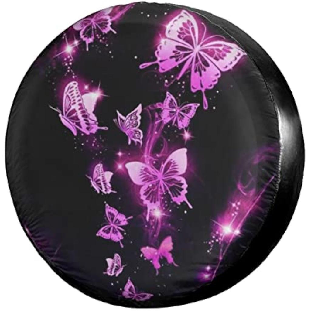 Pink Butterfly Spare Tire Cover Universal Wheel Protector Dust-Proof SUV RV Trailer Camper