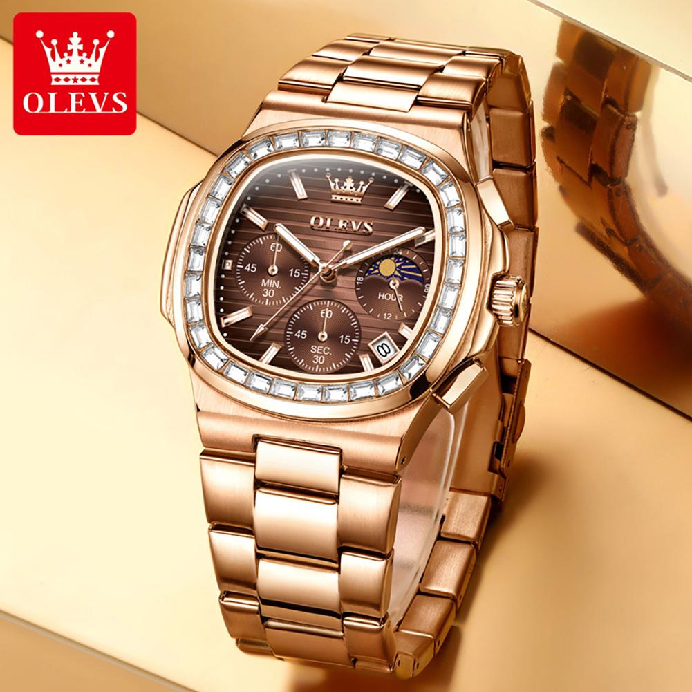 OLEVS 44MM Mens Watch Original Luxury Trendy Square Quartz Watch Moon Phase Waterproof Luminous Watches For Man Box Gift 3739
