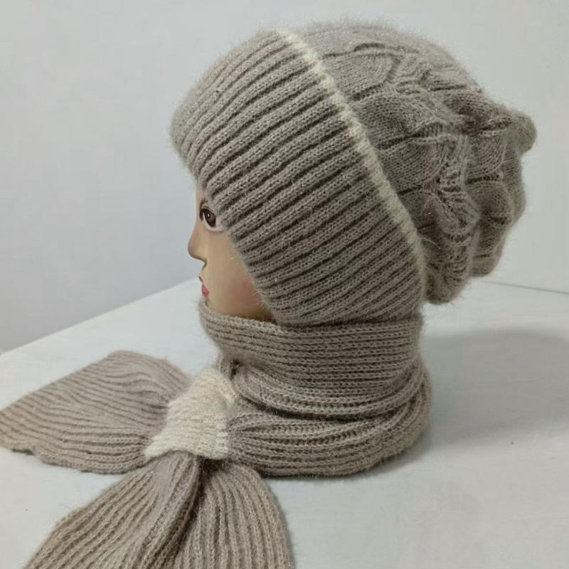 Scarf Integrated Hat Winter Women's New Scarf Hat Warm Knitted Headgear Plush Thickened Wool Hat Knitted Hat