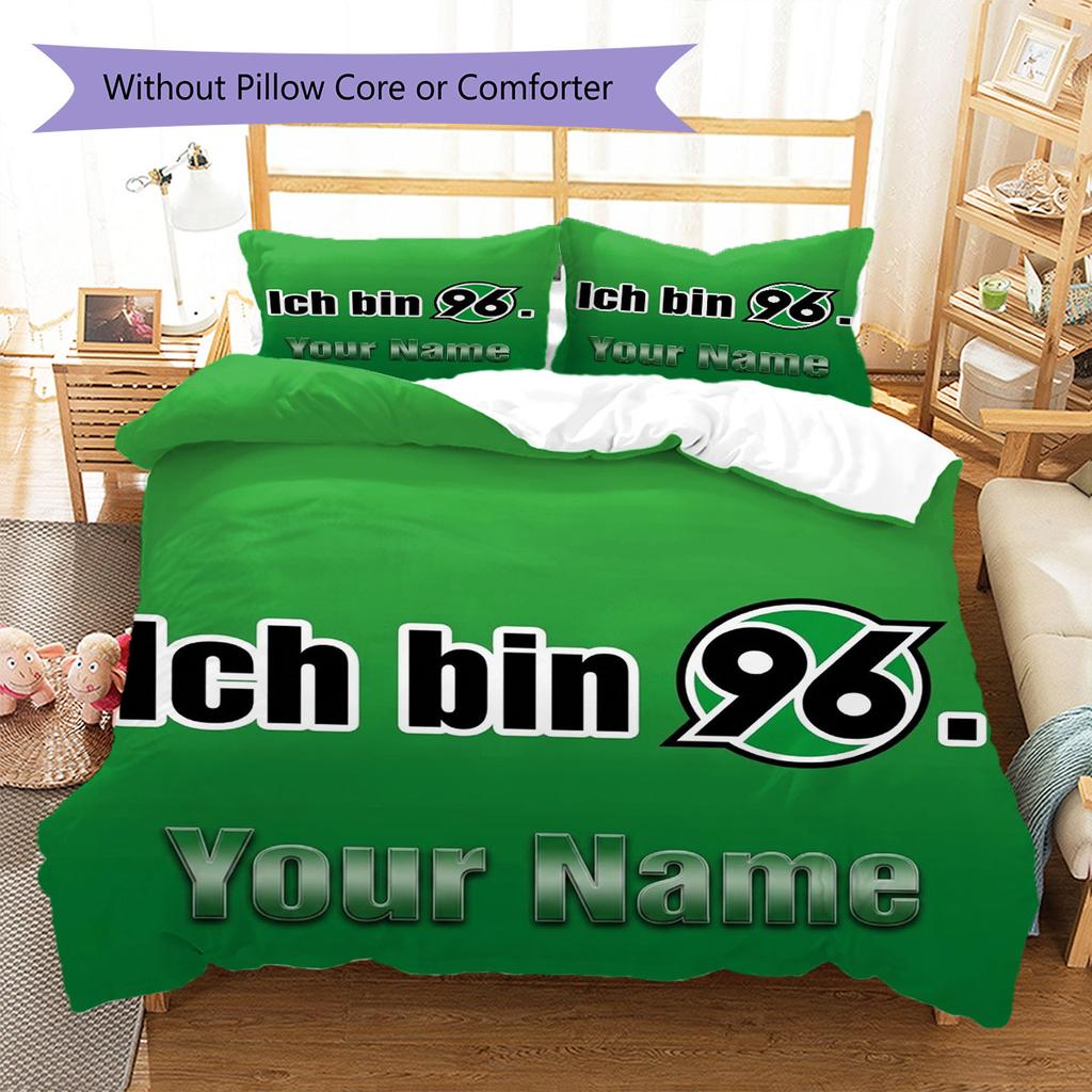 Hannover 96 Bettwäsche mit individuellem Namensmuster, Steppdecken-Set, Bettbezug, Kissenbezug, Heim-Geburtstagsgeschenk(1 Bettbezug + 2 Kissenbezüge, ohne Füllung)