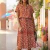 Summer polka dot printed short-sleeved mid-length dress women's fashion all-match elegant temperament