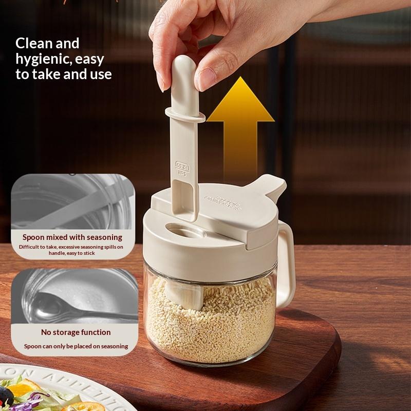 Seasoning Containers Airtight Glass Organizer With Spoon Condiment Containers With Lid For Kitchen Countertop Pantry Cabinet