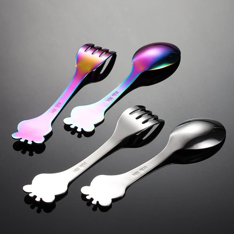 304 Stainless Steel Children's Cartoon Deer Colorful Titanium Plated Small Fork Spoon Mother and Baby Gifts Tableware Baby