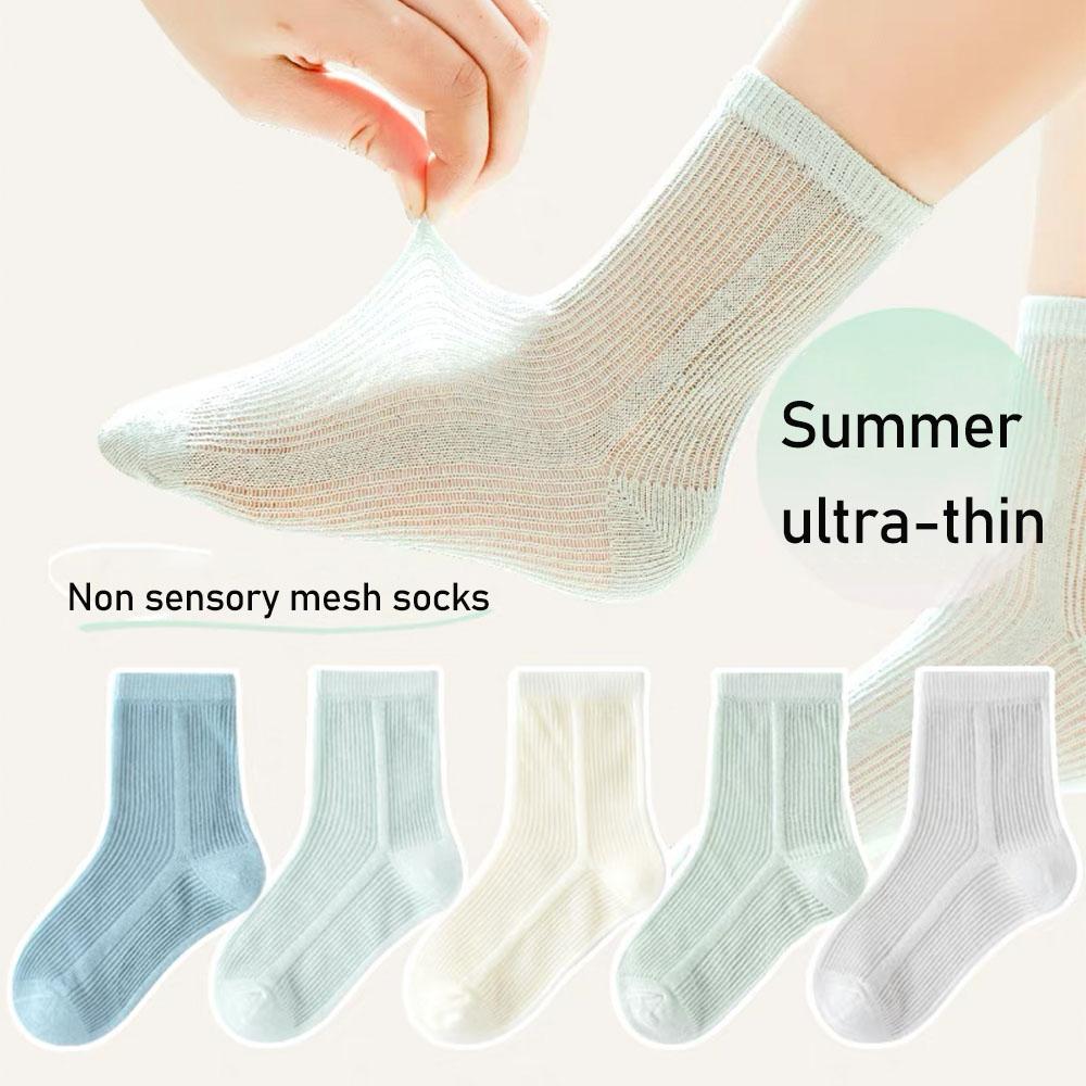 

5 пар ультратонких дышащих легких сетчатых носков, которые можно сочетать по своему вкусу, простые детские носки, простой стиль, 1-16 лет 9-14years (19-23cm)