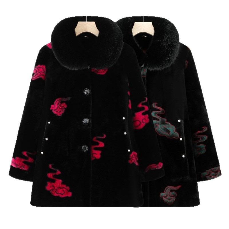 Middle Aged Grandmother Coat Imitation Mink Warm Fleece Thickened Mother Outfit Loose Large Size Festive Chinese New Year