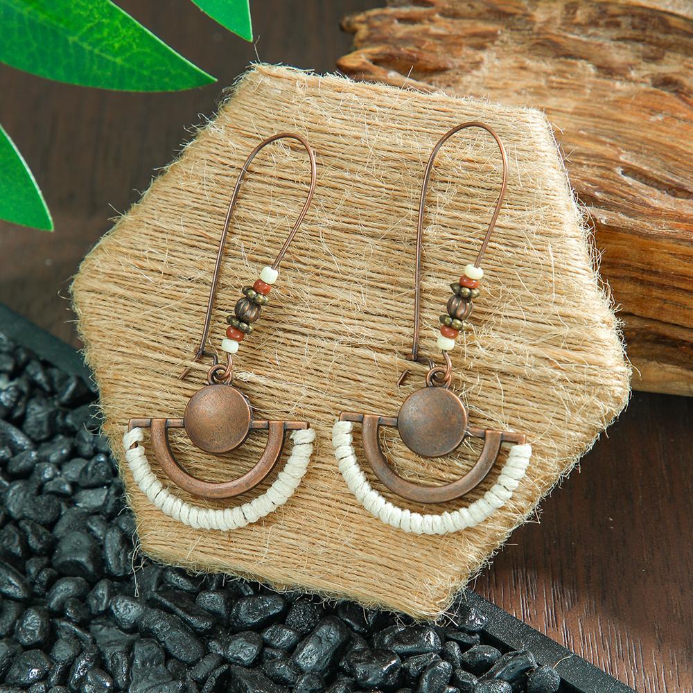 Boho Vintage Coffee Color Dangle Earrings for Women Geometric Tribal Style Tassel Eardrop Party Decors Daily Wear Gift Versatile