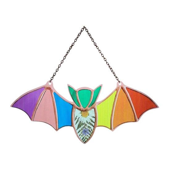 Bat Stained Glass Sun Catcher Translucent Window Hanging Decoration Handmade Acrylic Wall Art Light Catcher for Halloween Home Decor