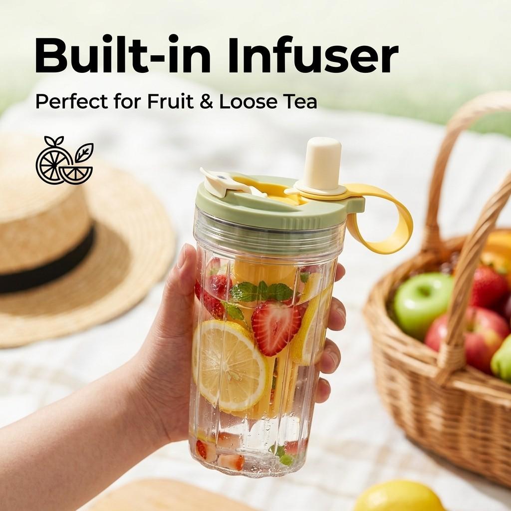 Leak-proof Water Bottle Reusable Straw Water Cup Outdoor Sport Portable Transparent Plastic Drinking Bottle With Tea Strainer