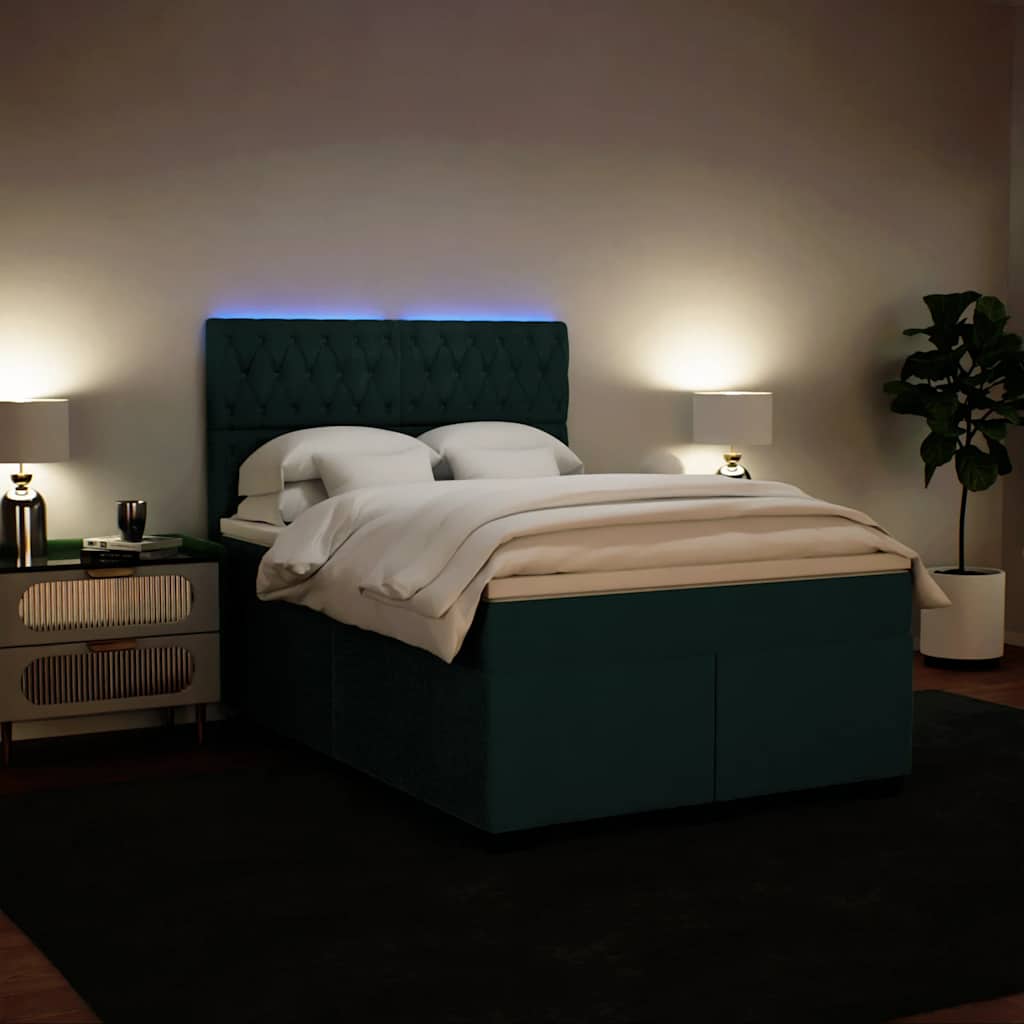 Box Spring Bed with Mattress Dark Green 140 x 200 cm Velvet