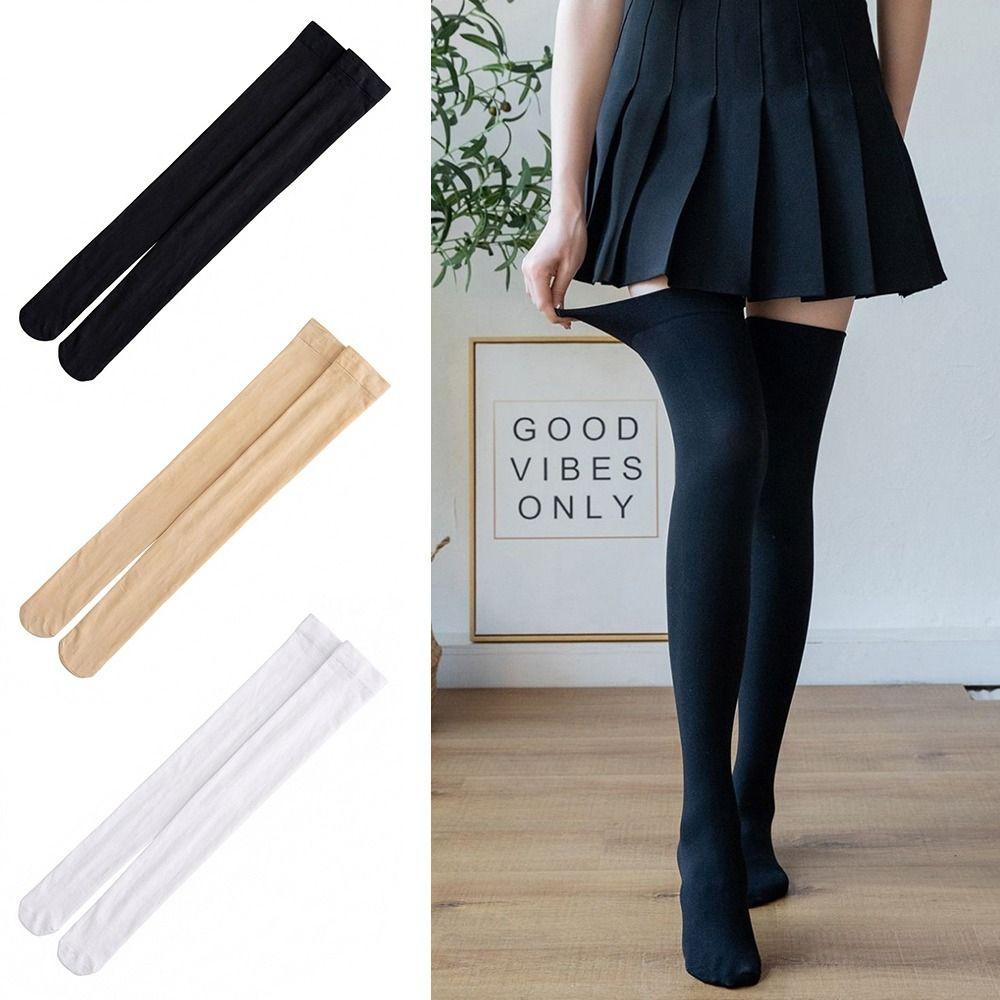 1Pair Trendy Velvet JK Long Socks Solid Color Widen Over Knee Stockings Lengthen Cosplay Uniform Knee Socks School Uniform