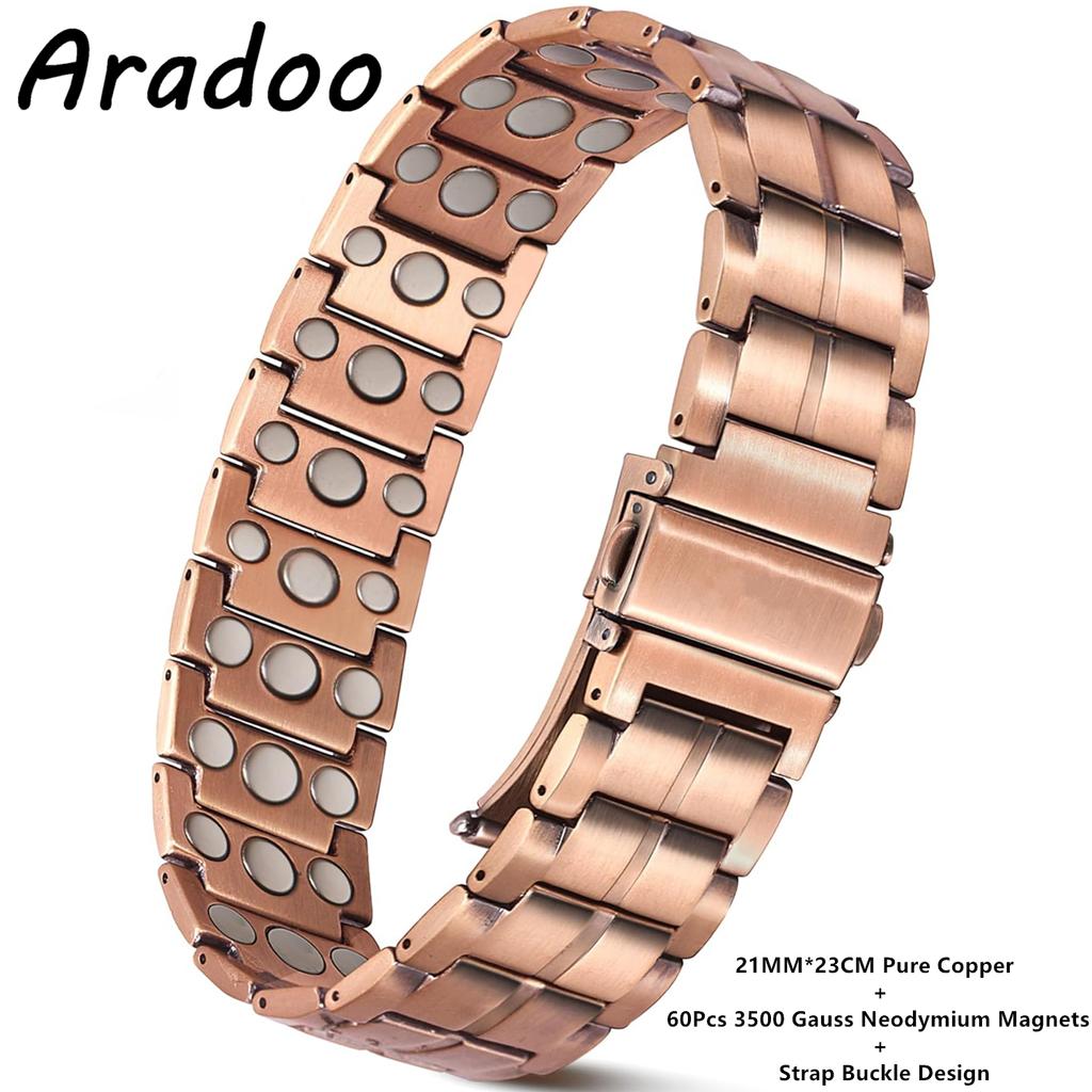 Premium Pure Copper Bracelet for Men with Deployant Clasp Design Wristband Jewelry Gifts