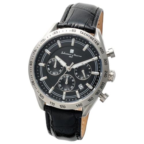 Salvatore Marra Men's Business Analog Chronograph Watch, Black Quartz, with Watch Cloth, SSBK