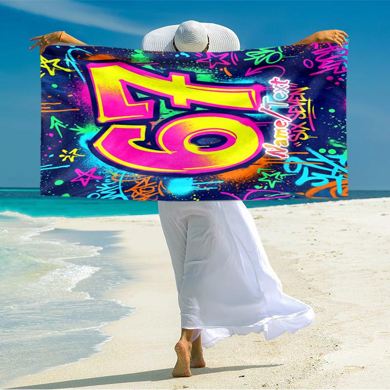 1PC Custom Name Colorful Graffiti Art Beach Towel Highly Absorbent And Sand-Resistant Towel for Swimming, Pool, Yoga, And Travel Lightweight