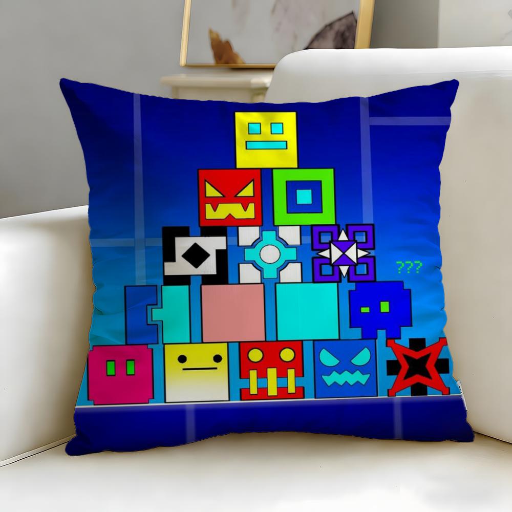 classic game Geometry Dash Cushion Cover Soft EasyWash Pillow Case Versatile for Couch Bed Travel and Office