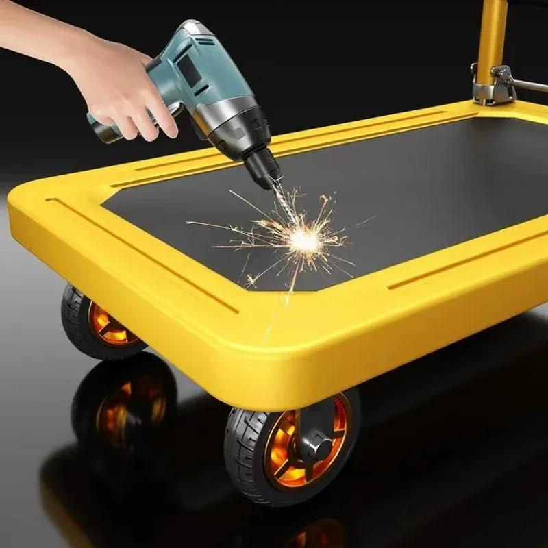 Stable Folding Handcart, Small Cargo Cart, Warehouse Trailer, Portable Four-wheel Silent Shopping Cart, Handling Flatbed Truck