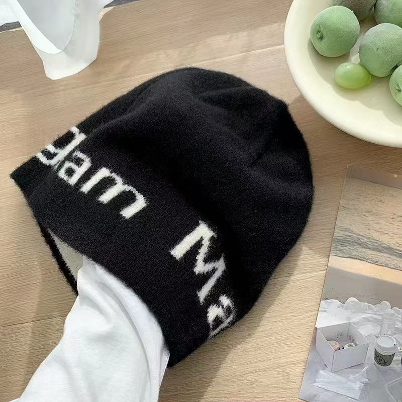 Autumn and Winter New Drawstring Checkerboard Knitted Wool Hat Women's Stacking Hat Big Head Circumference Versatile Bag Head Cold Hat