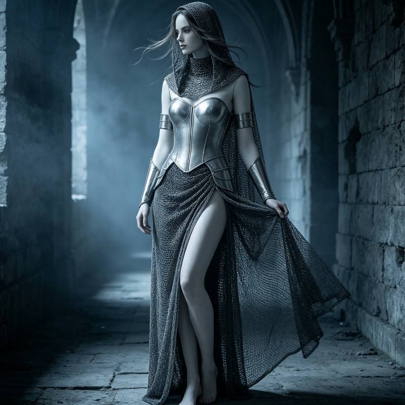 Mittelalterliches Fantasy-Kettenhemdkleid für Cosplay und Halloween-Kostüme