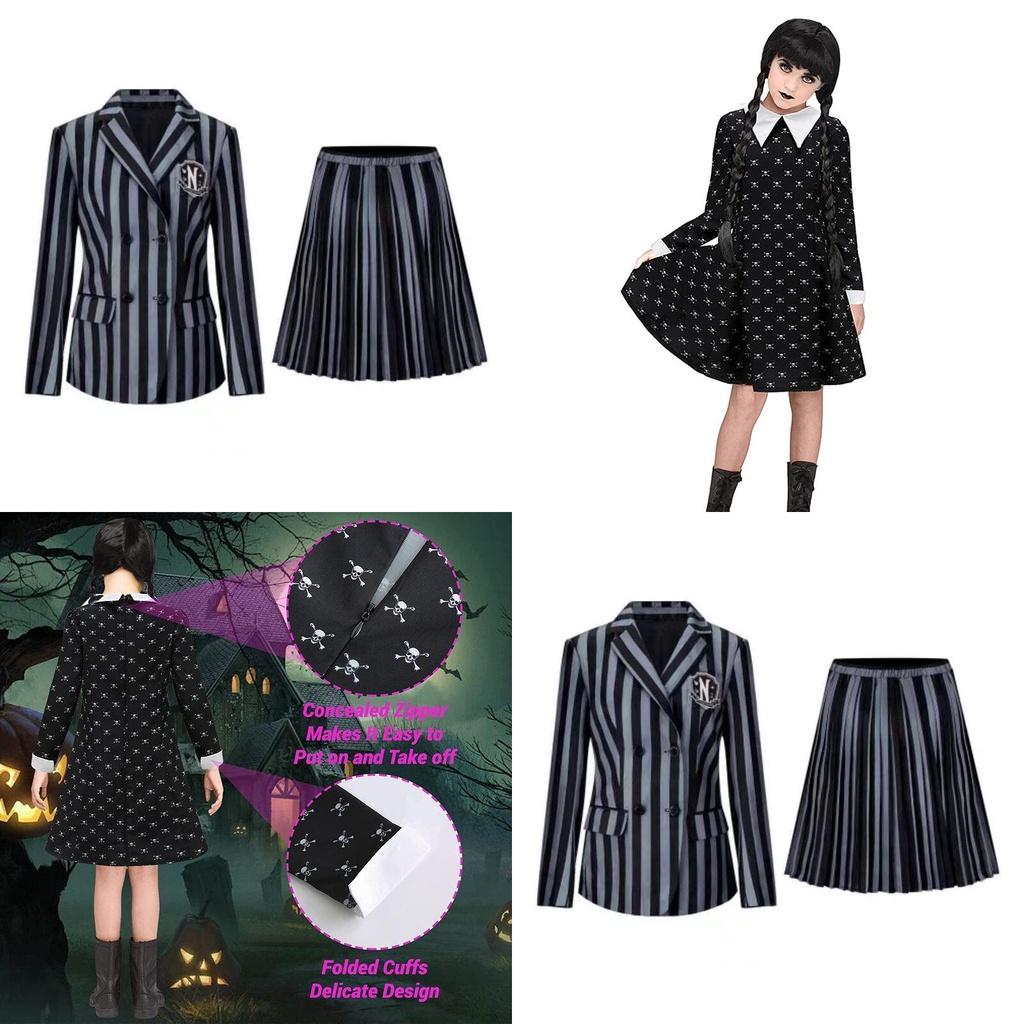 Wednesday Addams School Uniform Girls Kids Dress Cosplay Halloween Xmas Party