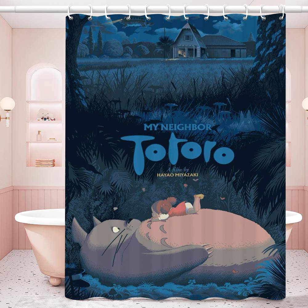 Kawaii T-Totoros Pattern Bathroom Shower Curtain Bathroom Partition Curtain Light Opaque Waterproof Material Bathroom